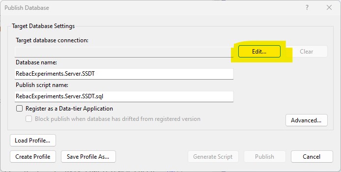 Step 2: Click Edit in the Dialog to add a Target Database