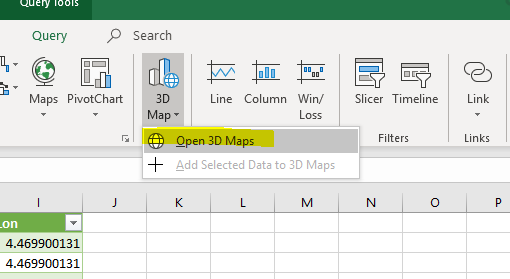 Opening the Excel 3D Map Dialog