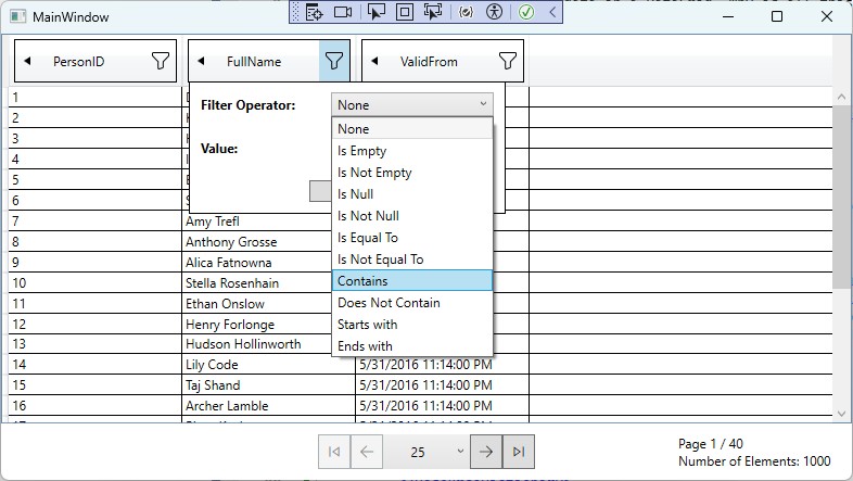 WPF Filter Operators